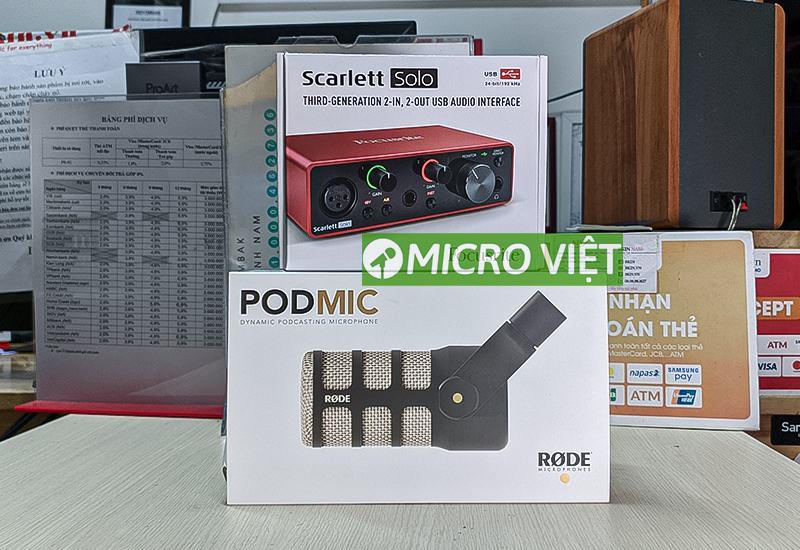 Combo live Focusrite solo gen 3 mic rode podmic 2 Hộp Combo live Focusrite solo gen 3 mic rode podmic